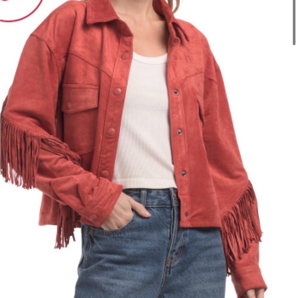 Blank NYC faux suede Red Fringe Jacket